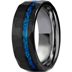 (Wholesale)Black Tungsten Carbide Ring With Crushed Opal-01188