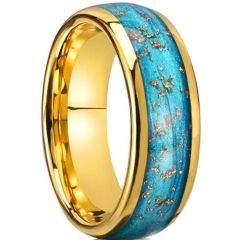(Wholesale)Gold Tone Tungsten Carbide Turquoise & Gold Foil Ring-01189