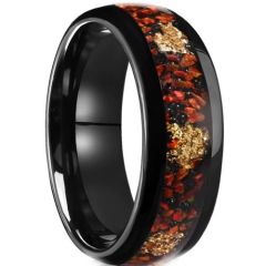 (Wholesale)Black Tungsten Carbide Red Carol Meteorite & Gold Foil Ring-01192