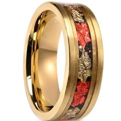 (Wholesale)Gold Tone Tungsten Carbide Ring With Red Coral Meteorite & Gold Foil-01196