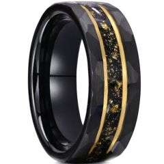(Wholesale)Tungsten Carbide Black Gold Tone Ring With Meteorite & Gold Foil-01204