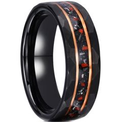 (Wholesale)Tungsten Carbide Black Gold Tone Ring With Meteorite & Red Coral-01206