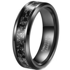 (Wholesale)Black Tungsten Carbide Ring With Meteorite-01275