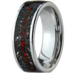 (Wholesale)Tungsten Carbide Ring With Meteorite & Cubic Zirconia-01316