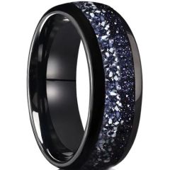 (Wholesale)Black Tungsten Carbide Ring With Meteorite-01321