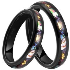 (Wholesale)Black Tungsten Carbide Ring With Meteorite Abalone Shell & Gold Foil-01439