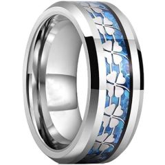 (Wholesale)Tungsten Carbide Clover Ring With Carbon Fiber-01442