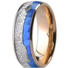 (Wholesale)Rose Tungsten Carbide Arrows Ring With Abalone Shell & Meteorite-01447