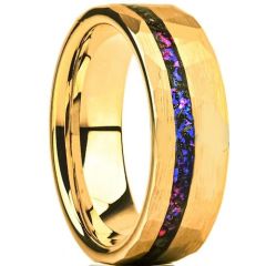 (Wholesale)Gold Tone Tungsten Carbide Faceted Ring With Crushed Opal-01539