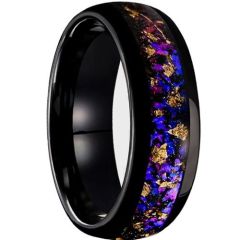 (Wholesale)Black Tungsten Carbide Ring With Meteorite & Gold Foil-01541