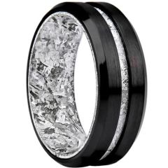 (Wholesale)Black Tungsten Carbide Ring With Meteorite-01601