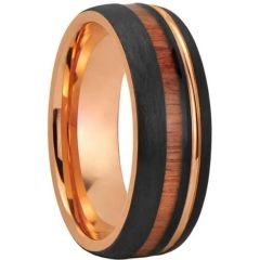 (Wholesale)Tungsten Carbide Black Gold Tone Ring With Koa Wood-01617