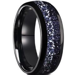 (Wholesale)Black Tungsten Carbide Ring With Meteorite-01713