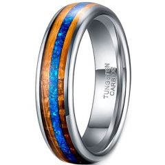 (Wholesale)Tungsten Carbide Dome Court Ring With Crushed Opal & Koa Wood-01901