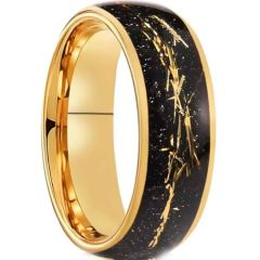 (Wholesale)Gold Tone Tungsten Carbide Meteorite & Gold Foil Dome Court Ring-01904