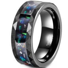 (Wholesale)Black Tungsten Carbide Faceted Ring With Abalone Shell-01907