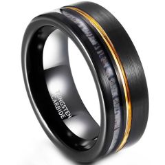 (Wholesale)Tungsten Carbide Black Gold Tone Deer Antler Ring-01908