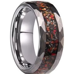 (Wholesale)Tungsten Black/Silver Carbide Faceted Ring With Dinosaur Bone-01909