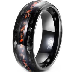 (Wholesale)Black Tungsten Carbide Meteorite & Dinosaur Bone Ring-01911