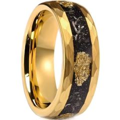 (Wholesale)Gold Tone Tungsten Carbide Faceted Ring With Meteorite & Gold Foil-01916