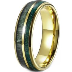 (Wholesale)Gold Tone Tungsten Carbide Meteorite & Carbon Fiber Dome Court Ring-01921A