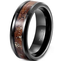 (Wholesale)Black Tungsten Carbide Ring With Koa Wood & Foil-01924