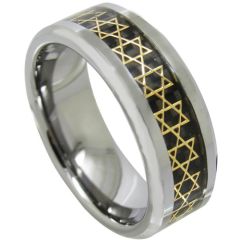 (Wholesale)Tungsten Carbide Star Inlays Beveled Edges Ring-1081A