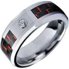 (Wholesale)Tungsten Carbide Ring With Carbon Fiber & CZ-TG3503
