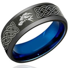 (Wholesale)Tungsten Carbide Black Blue Wolf Celtic Ring-1222