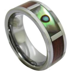 (Wholesale)Tungsten Carbide Wood Abalone Shell Ring - 1224