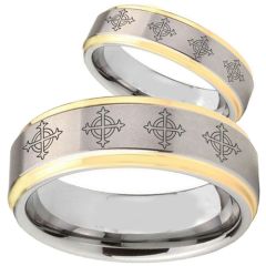 (Wholesale)Tungsten Carbide Cross Step Edges Ring - TG1865