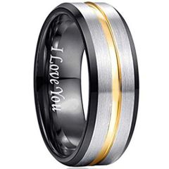 (Wholesale)Tungsten Carbide Black Gold Beveled Edges Ring-193