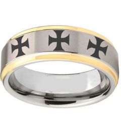 (Wholesale)Tungsten Carbide Cross Step Edges Ring - TG2075