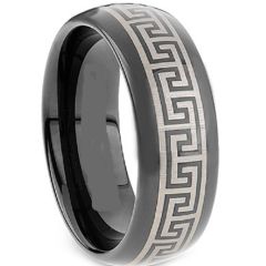 (Wholesale)Black Tungsten Carbide Greek Key Ring-TG2117A