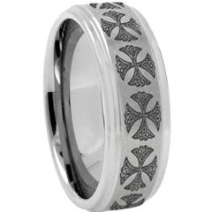 (Wholesale)Tungsten Carbide Cross Step Edges Ring - TG2419