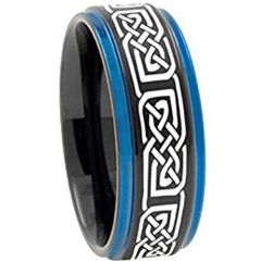 (Wholesale)Tungsten Carbide Black Blue Step Edges Ring-2422AA