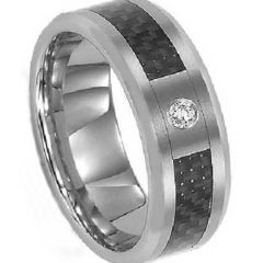 (Wholesale)Tungsten Carbide Ring With Carbon Fiber & CZ-3463