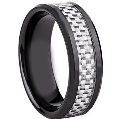 (Wholesale)Black Tungsten Carbide Carbon Fiber Ring-TG2288