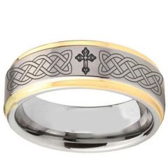 (Wholesale)Tungsten Carbide Cross Celtic Step Edges Ring - TG289