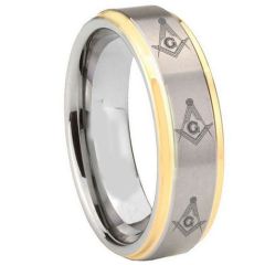 (Wholesale)Tungsten Carbide Masonic Step Edges Ring - TG3303