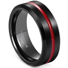(Wholesale)Tungsten Carbide Black Red Ring-3380