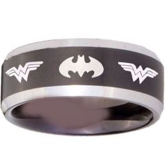 (Wholesale)Tungsten Carbide BatMan & Wonder Woman Ring-3683