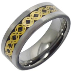 (Wholesale)Tungsten Carbide Gold Tone Celtic Inlays Ring-3796