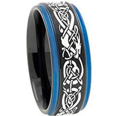 (Wholesale)Tungsten Carbide Black Blue Dragon Ring-TG3797