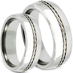 (Wholesale)Tungsten Carbide Silver Cable Inlays Ring - TG3798