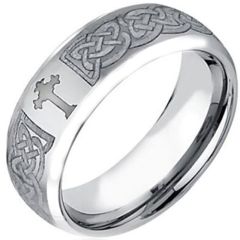 (Wholesale)Tungsten Carbide Cross Beveled Edges Ring - TG3856