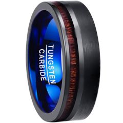 (Wholesale)Tungsten Carbide Black Blue Offset Wood Ring - TG3901