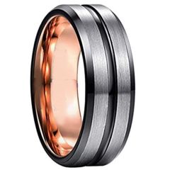 (Wholsale)Tungsten Carbide Black Rose Beveled Edges Ring-3940