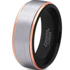 (Wholesale)Tungsten Carbide Black Gold Step Edges Ring-4075