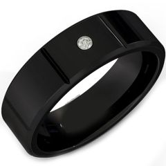 (Wholesale)Black Tungsten Carbide Vertical Groove Ring-4088